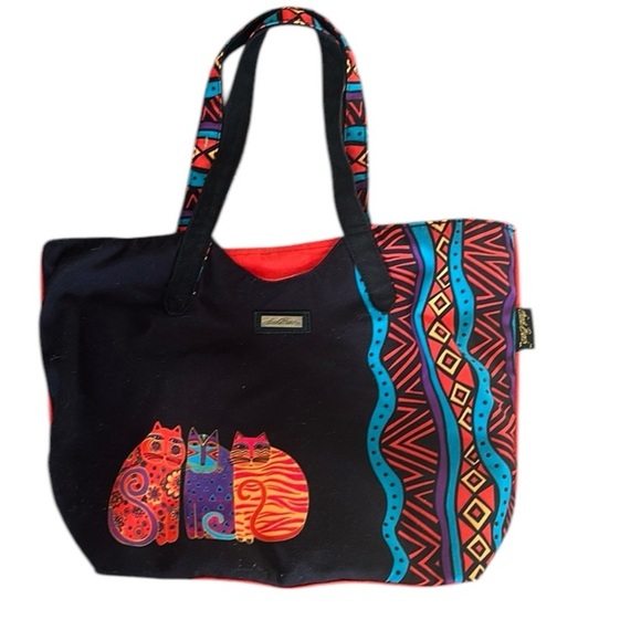 Laurel Burch Handbags - Laurel Burch 3 Cat Tote Bag Black Boho Lg